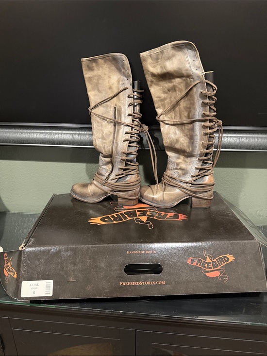 Freebird by Steven Shoes - Freebird by Steven Distressed Coal Lace-Up Knee-High Boots